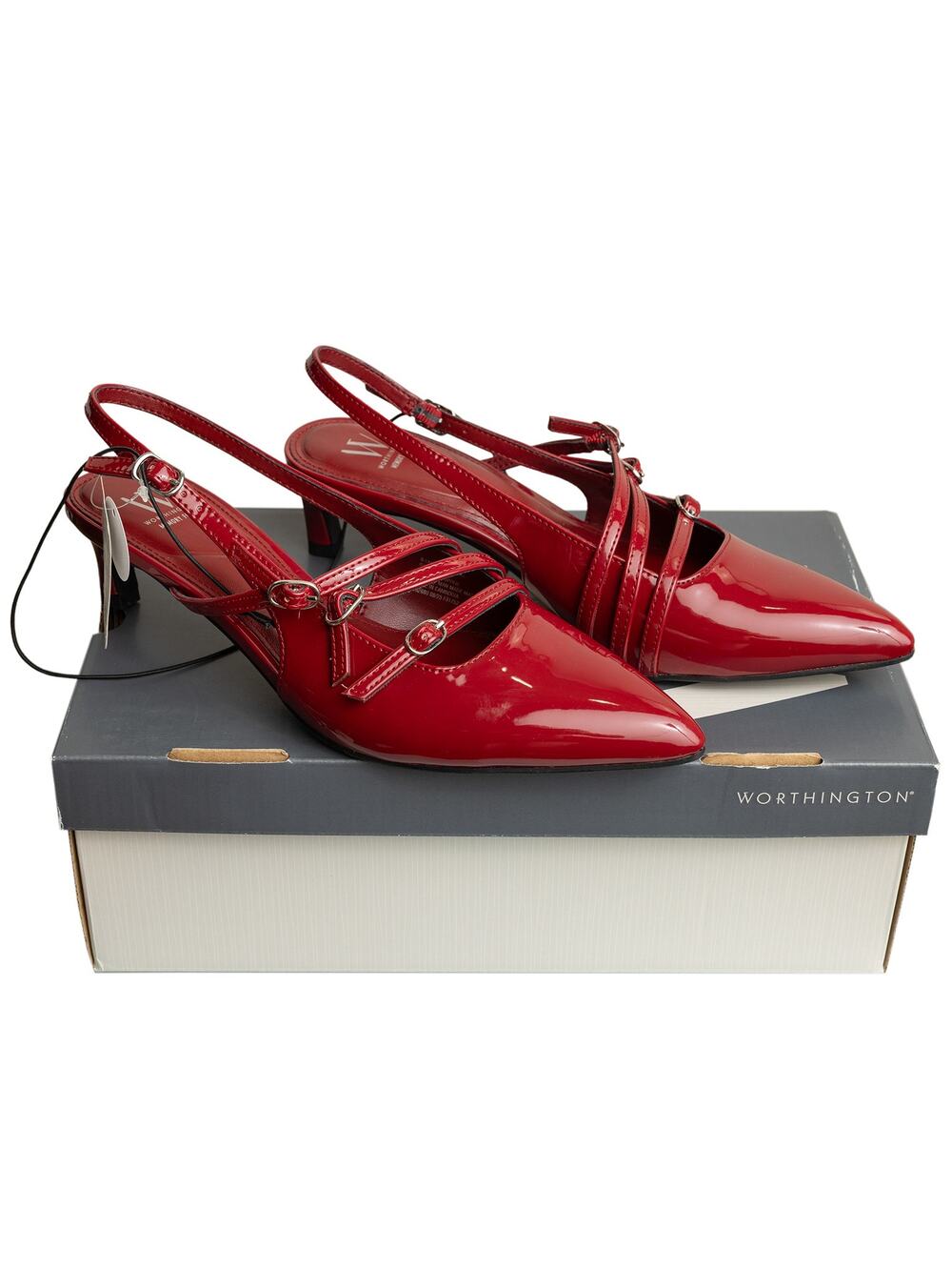 Worthington Sedrick Red Patent Slingback Kitten Heel Pump Pointed Toe Strapy NWT